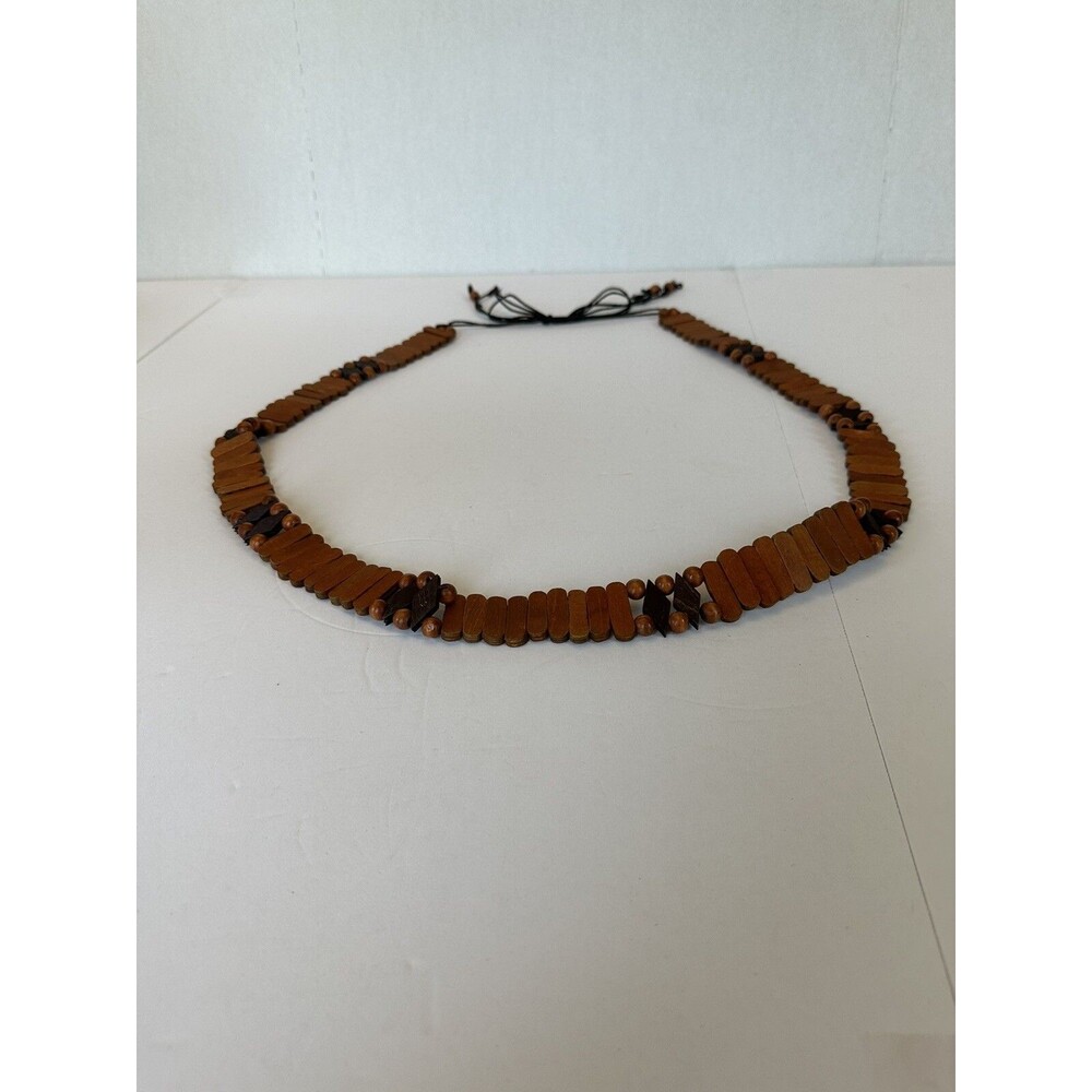 Wooden Boho Belt with Wood Beading, Tied, 43 inch, festival, artsy, casual